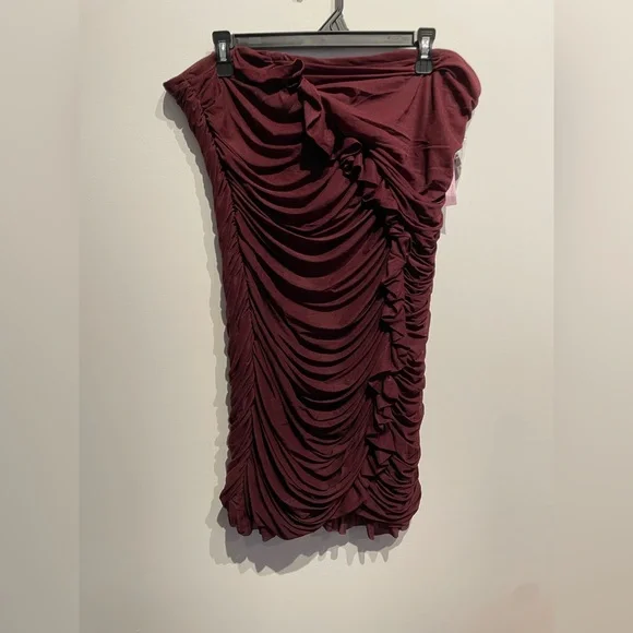 Wild Fable Women's Ruched Ruffle Tube Mini Bodycon Dress Burgundy Size XXL NWT - Picture 1 of 4